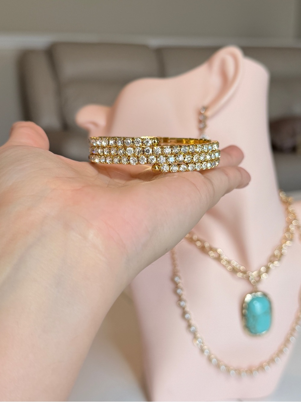Gold Crystal Bracelet - Elegant Women's Jewelry - Picture 11 of 12